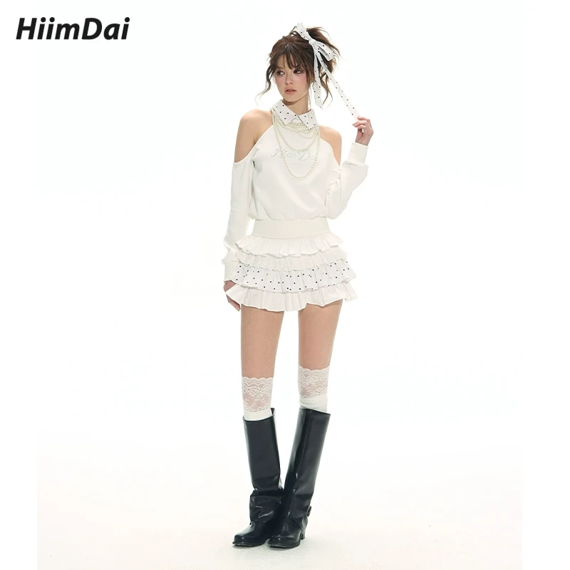 HiimDai 舒芙蕾 层层蛋糕半身裙 显瘦松紧腰芭蕾风碎褶短裙蓬蓬裙