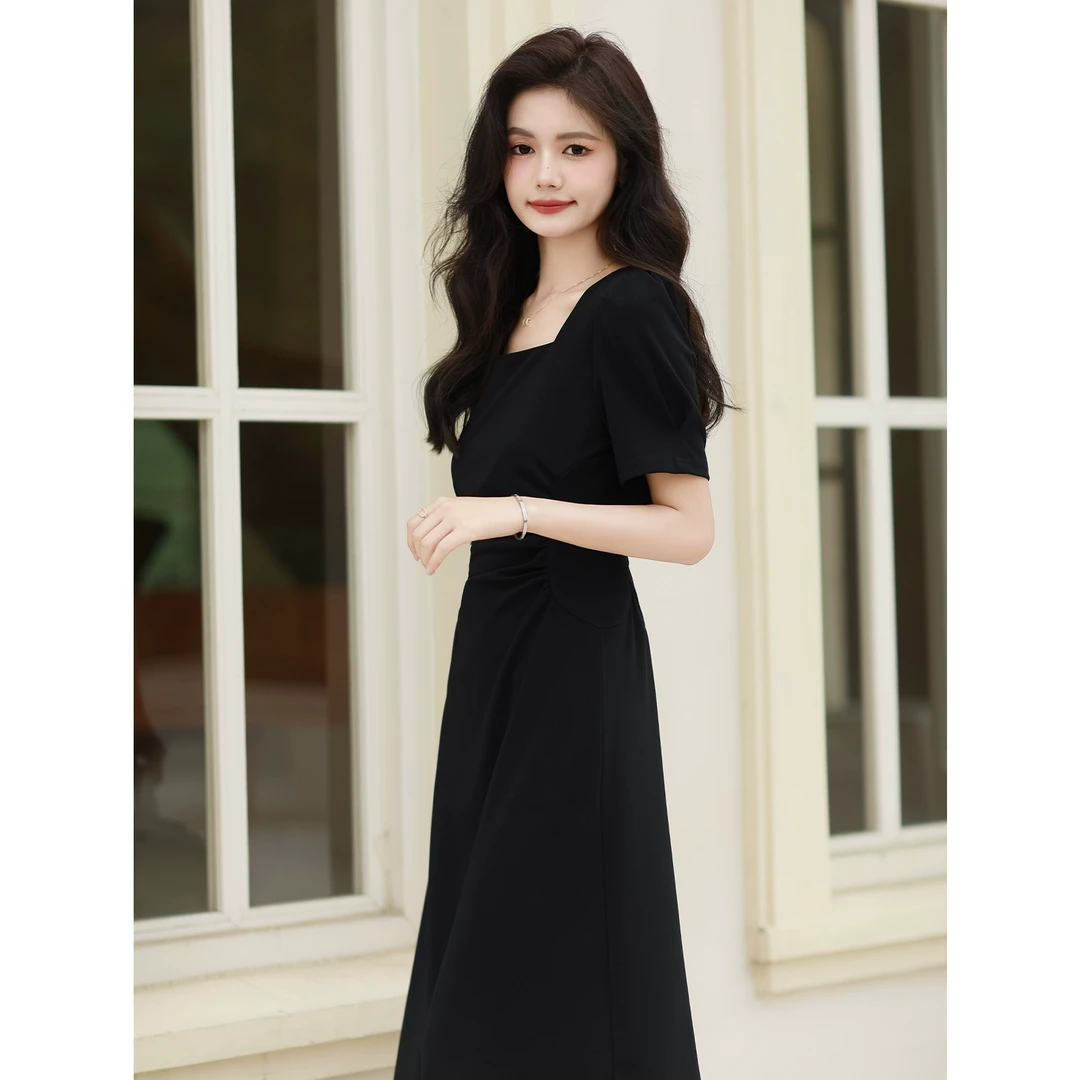 宿本【经典小黑裙】茶歇法式连衣裙2024夏季小个子裙子1420676LP