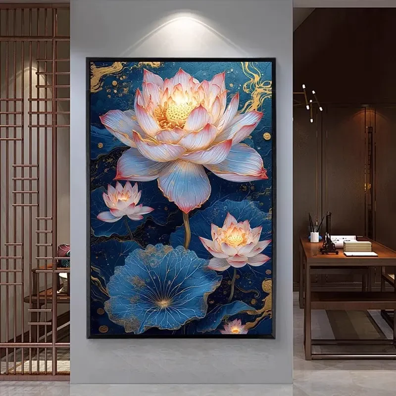 (大尺寸禅意荷花）diy数字油画红线条手工涂色解压治愈丙烯装饰画