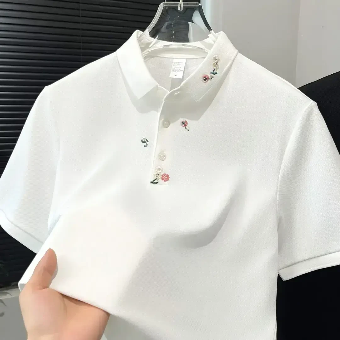 罗蒙POLO衫夏季新款时尚休闲百搭男装刺绣翻领短袖宽松上衣服