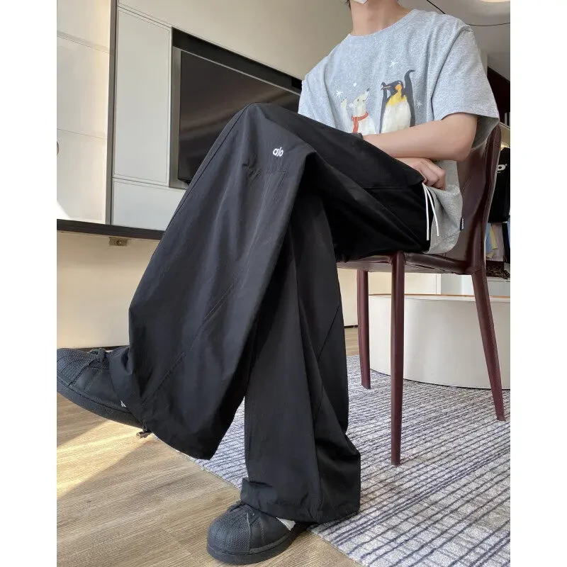 斜切弯刀速干裤子男夏季薄款宽松直筒休闲长裤潮牌美式阔腿运动裤