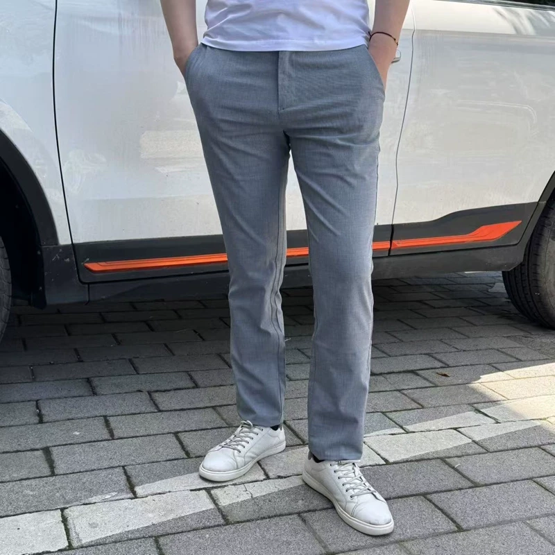 92710天丝+亚麻夏季薄款百搭时尚男士休闲裤直筒透气长裤弹力裤子