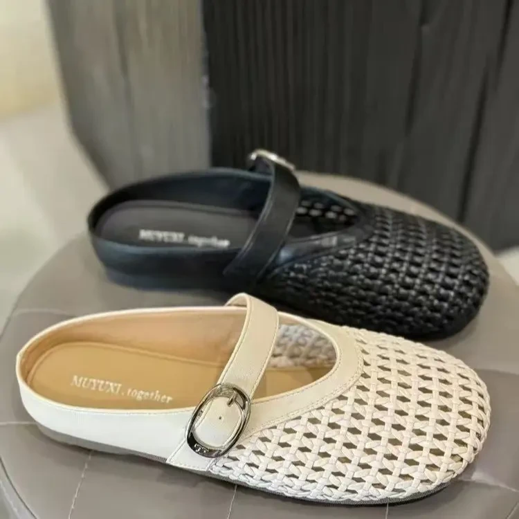 镂空包头编织拖鞋外穿平底超软法式气质时尚懒人休闲拖鞋女Y