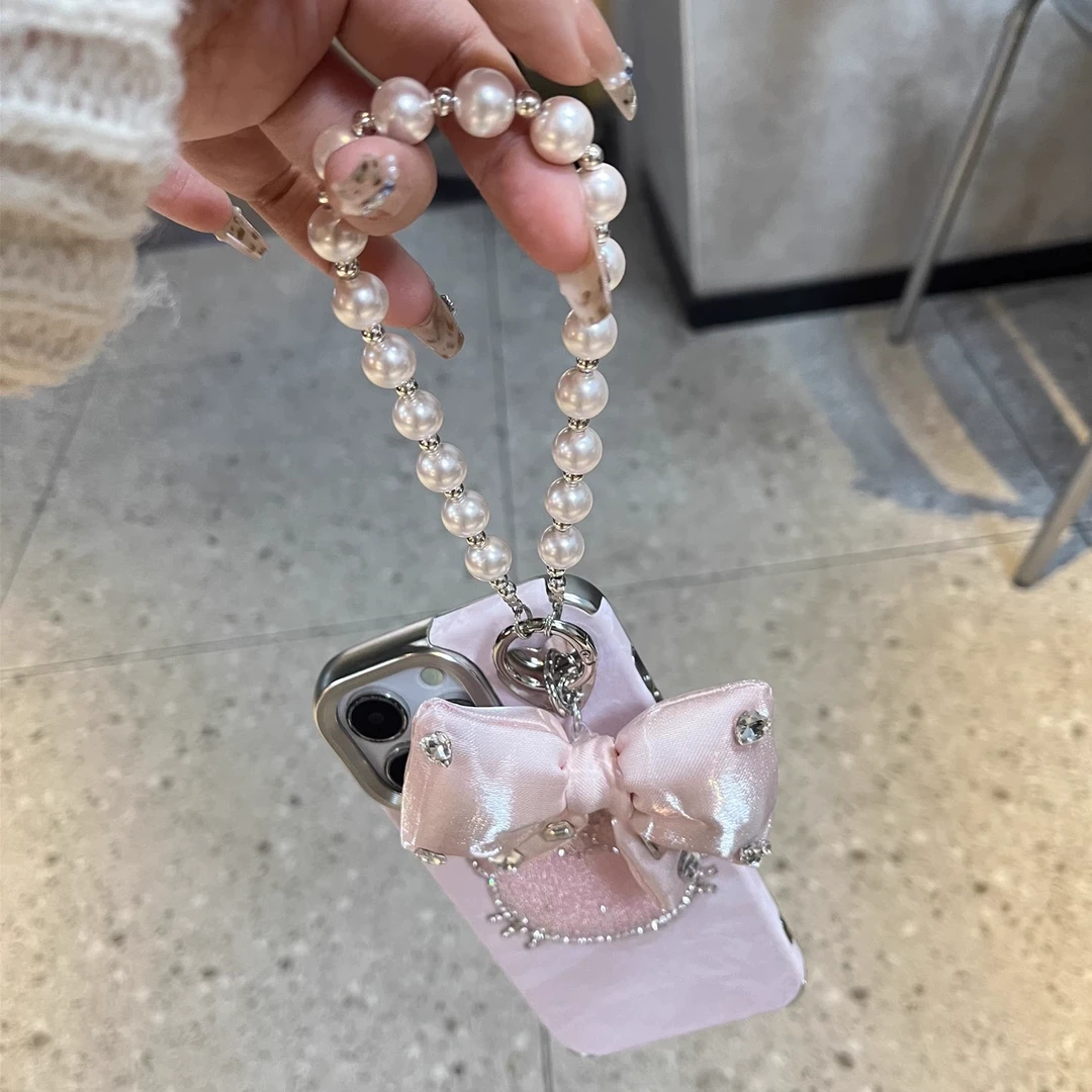 ins秋冬粉皮纹猫咪适用苹果17promax手机壳iphone16p钻蝴蝶14女15