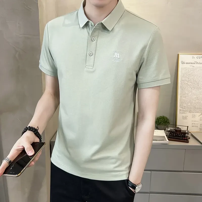短袖男士夏季珠地棉薄款凉感潮牌新款polo衫翻领冰丝修身半袖T恤