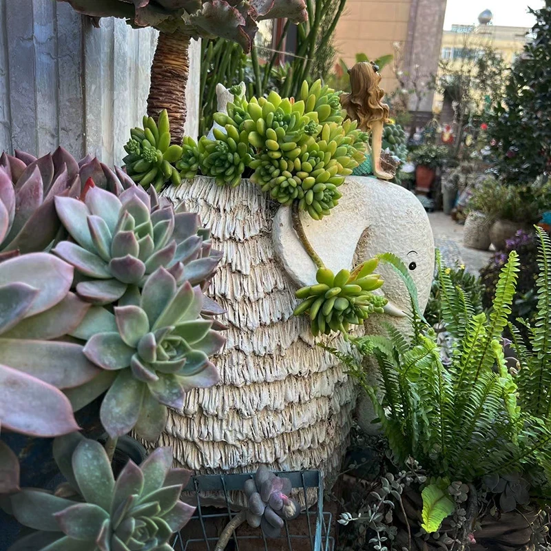 大象花盆阳台装饰庭院室外布置动物摆件大号户外创意个性花园多肉