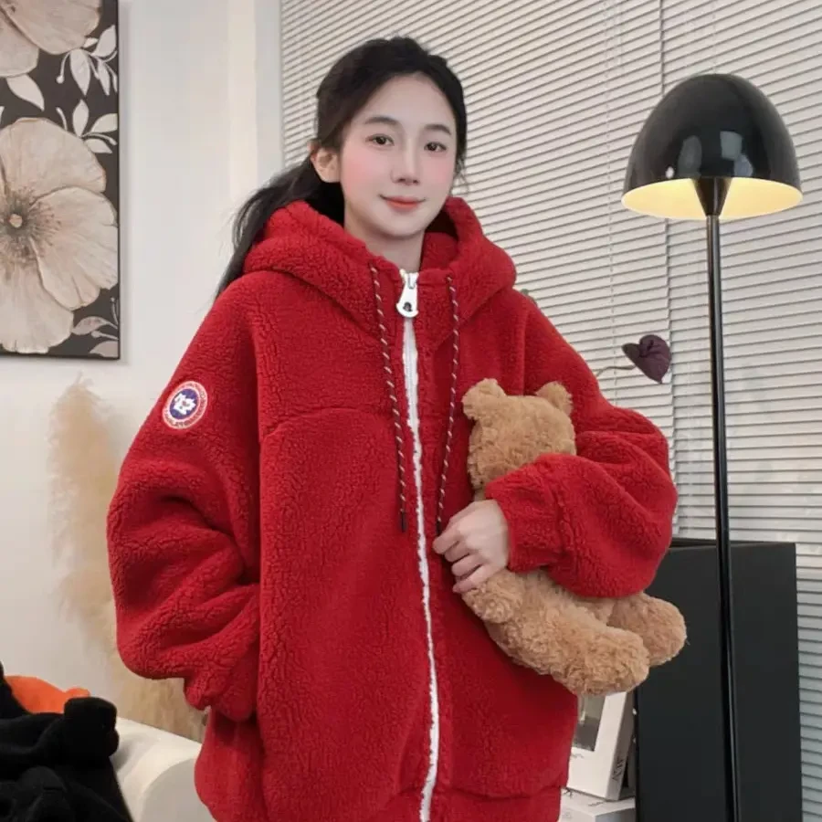 冬季极寒变态厚三层复合宽松连帽防风保暖摇粒绒可外穿家居服套装