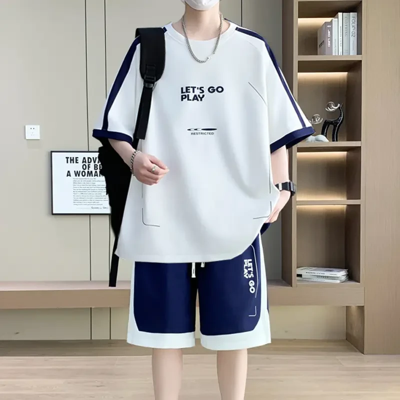 夏季新款青少年初高中学生男孩运动休闲短袖T恤短裤薄款透气套装