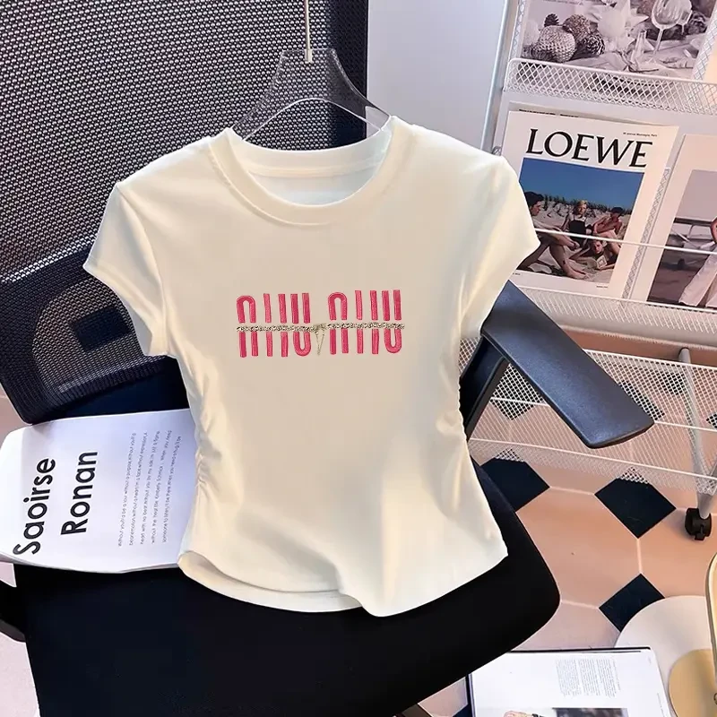 不规则短款短袖t恤女夏季2025新款设计感修身小个子正肩体恤上衣