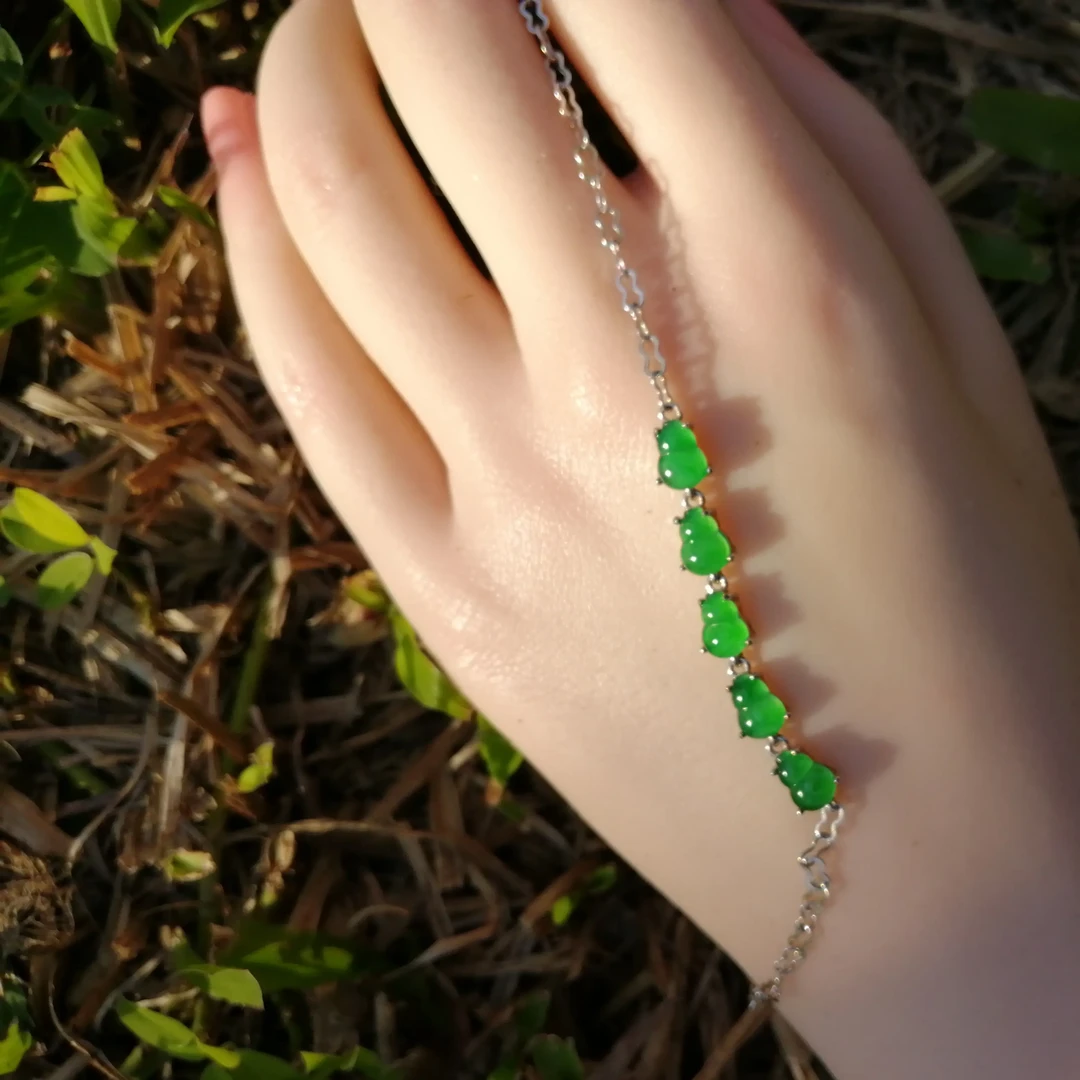天然翡翠A货辣阳绿葫芦时尚百搭手链