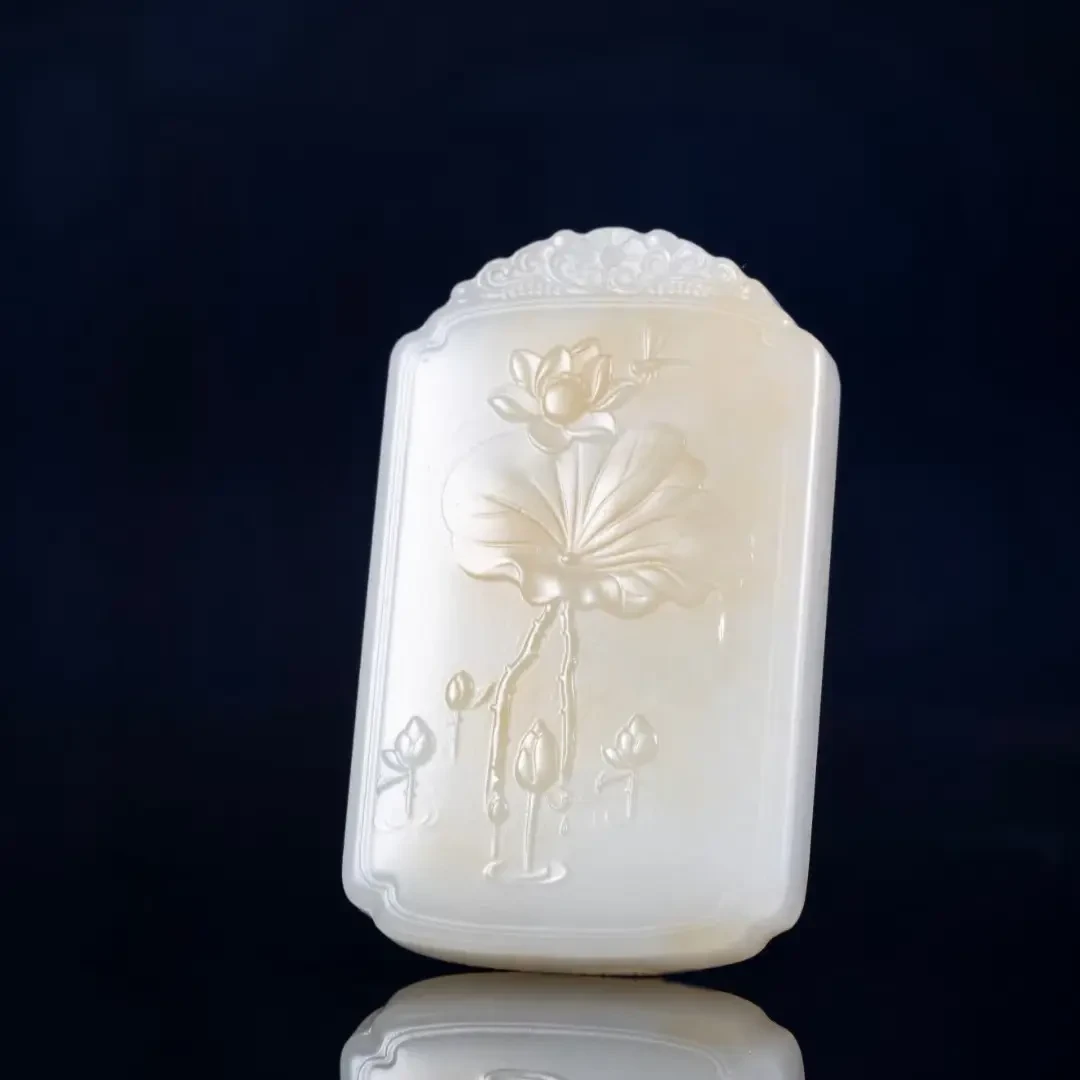 【玉汇千江】和田玉荷花吊坠挂件