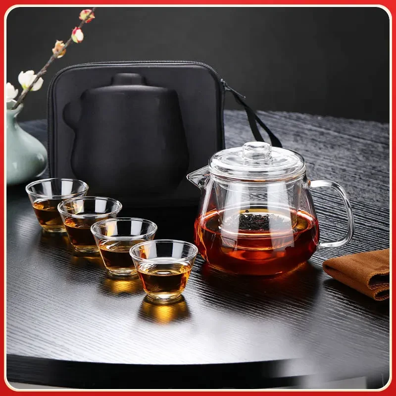 玻璃旅行茶具套装快客杯便携式包随身小套功夫单人泡茶杯一壶四杯