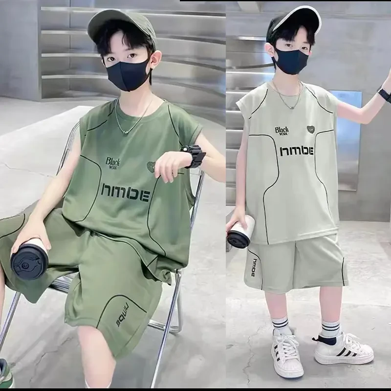 2025儿童夏季无袖休闲速干套装中大童背心短裤两件套男孩运动薄款
