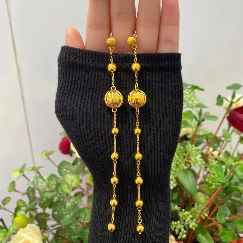 铜合金耳饰 新款耳环精致长款球球高级感金色耳线轻奢百搭耳饰