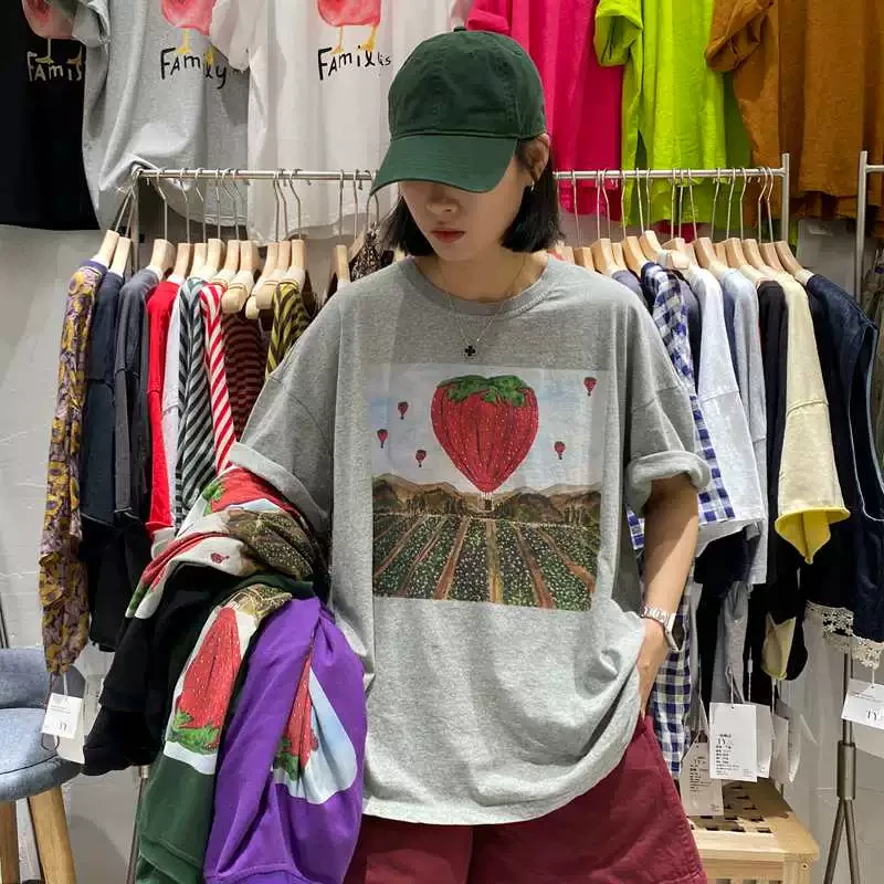 TY57272洋气印花上衣女短袖T恤韩系休闲宽松大码纯棉圆领夏季新款