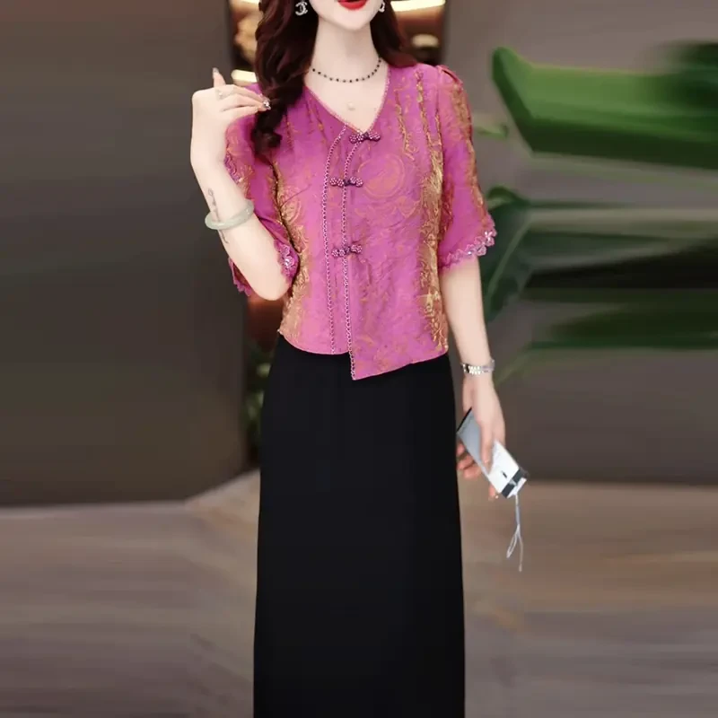 水丝皱轻奢女装2025夏季新款时尚洋气精致贵气名媛假两件连衣裙子