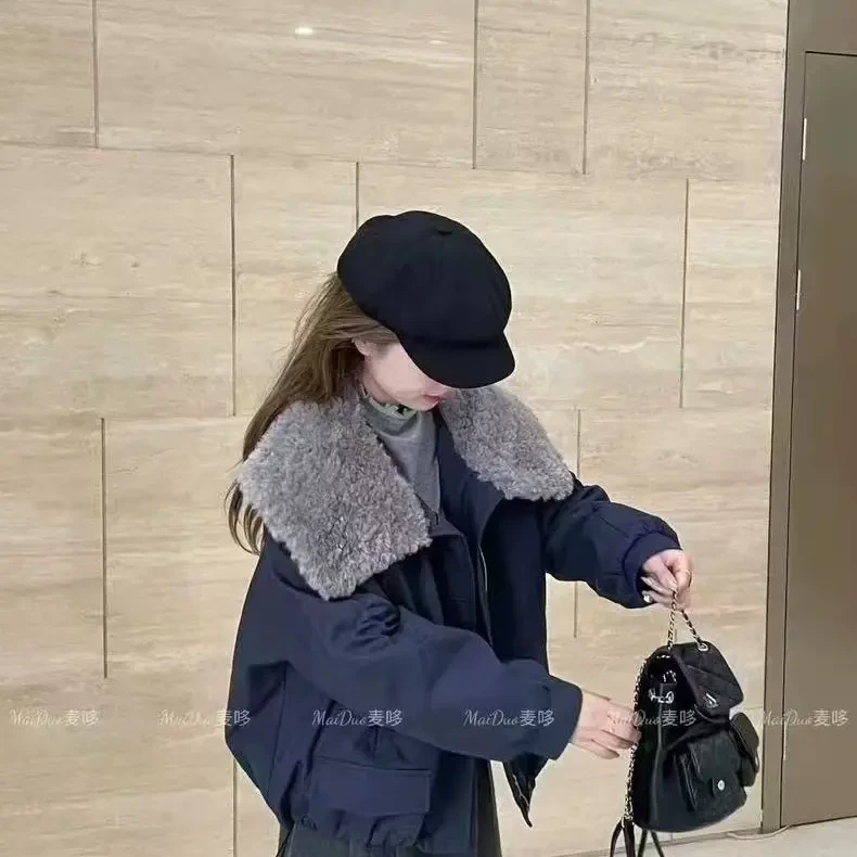 28328欧货高货加绒加厚女秋冬翻领休闲牛仔毛领外套98050衣长62