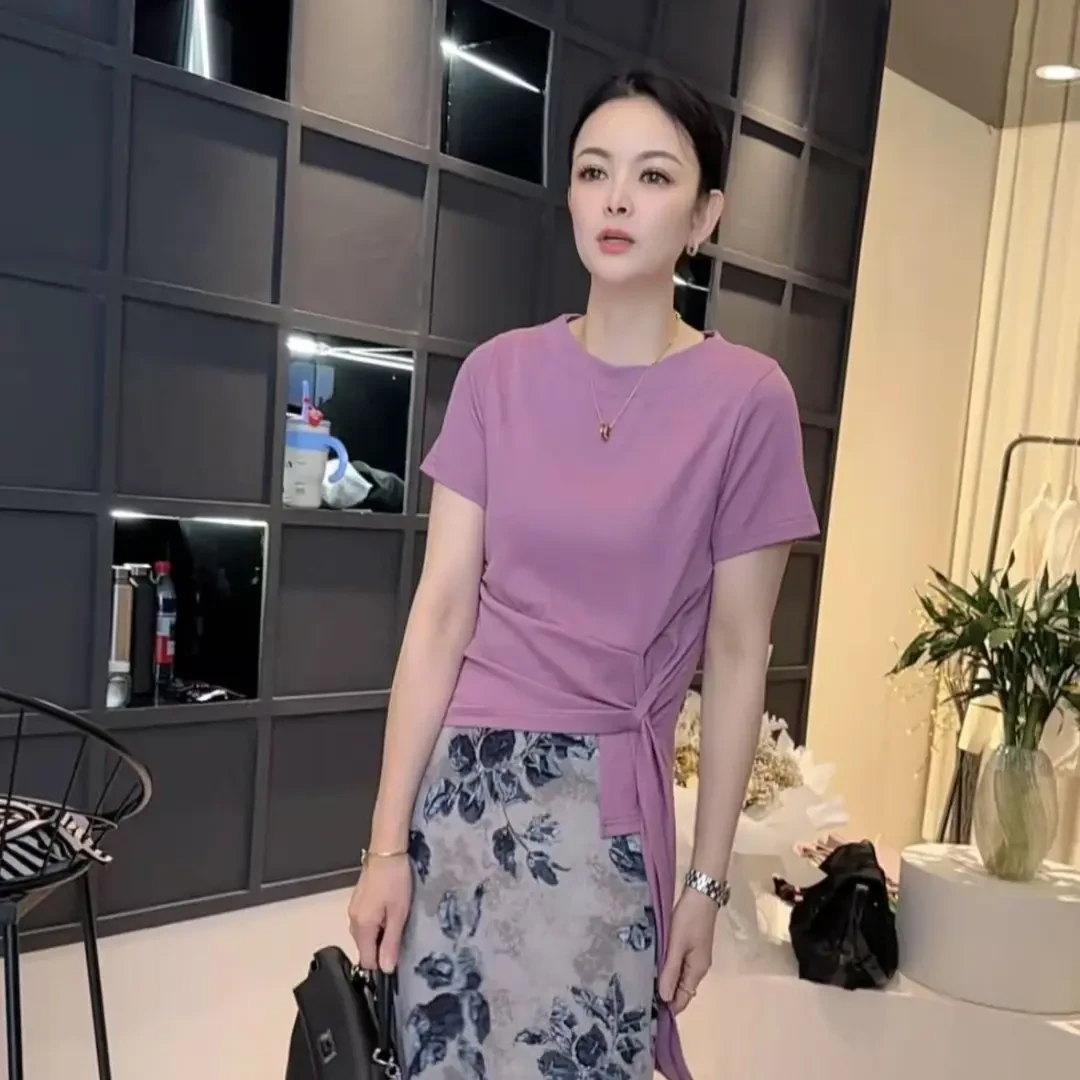 《姚家优麦汇》Y6021夏款圆领设计感时尚百搭短袖显瘦上衣款女