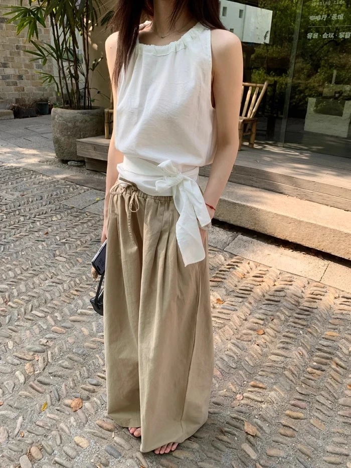 【主推松弛裤】韩版休闲百搭直筒长裤女夏季新款松紧腰阔腿裤