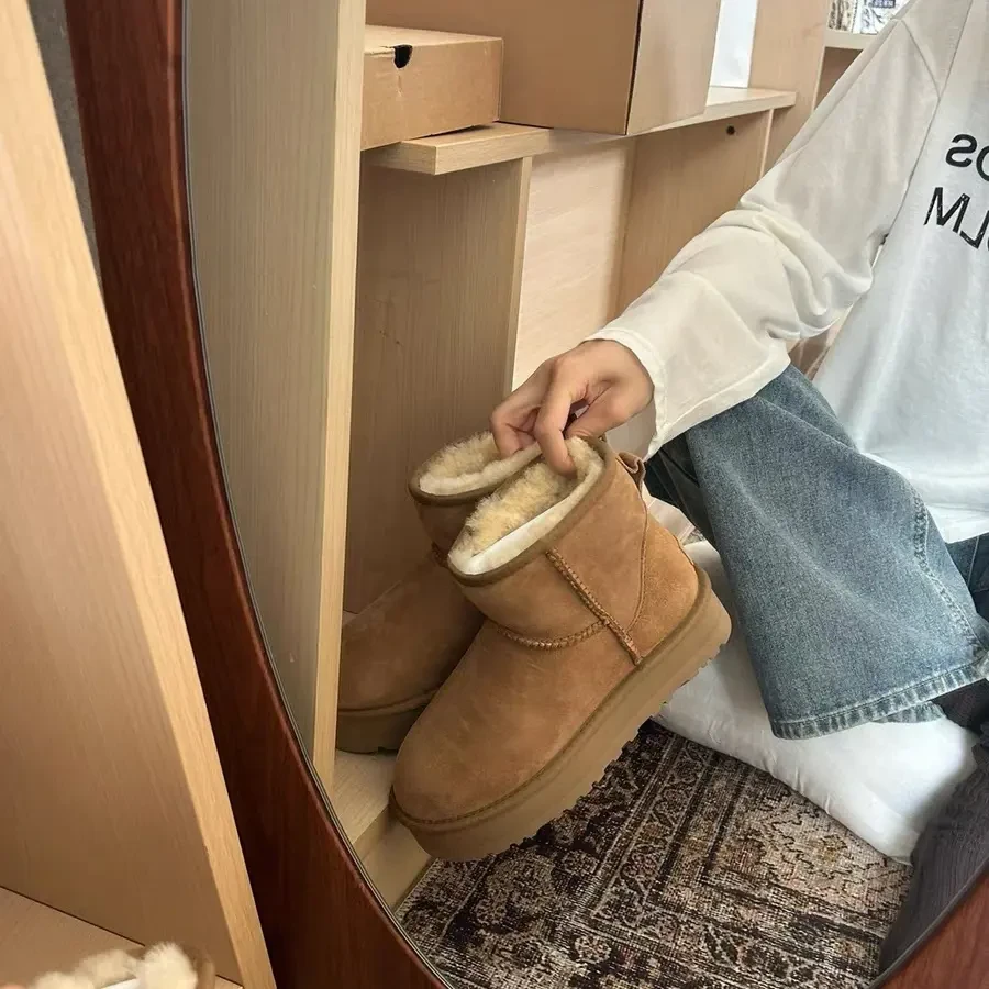 【经典低筒厚底】桑坡冬季新款皮毛一体增高厚底女款低筒百搭雪地靴