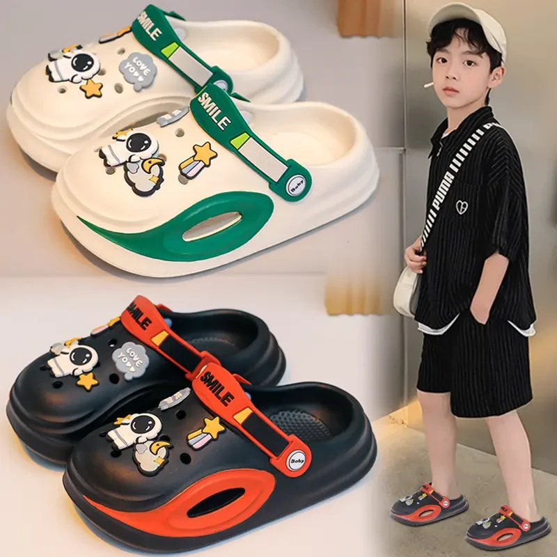 科比24男童包头洞洞鞋2025新款夏季儿童拖鞋大童外穿防滑沙滩凉拖