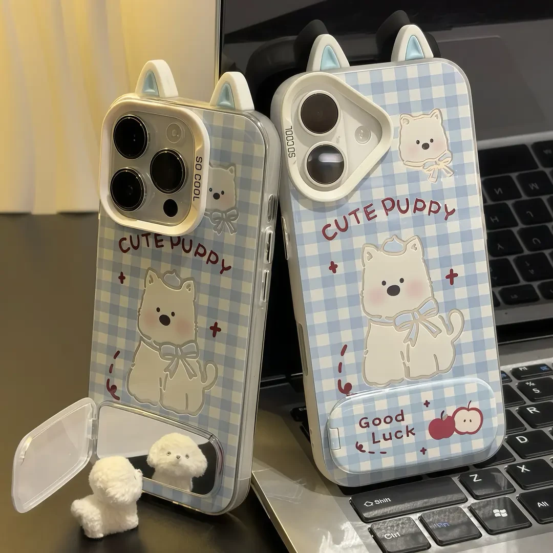 适用苹果16可爱西高地耳朵支架iPhone手机壳华为oppovivo小米15