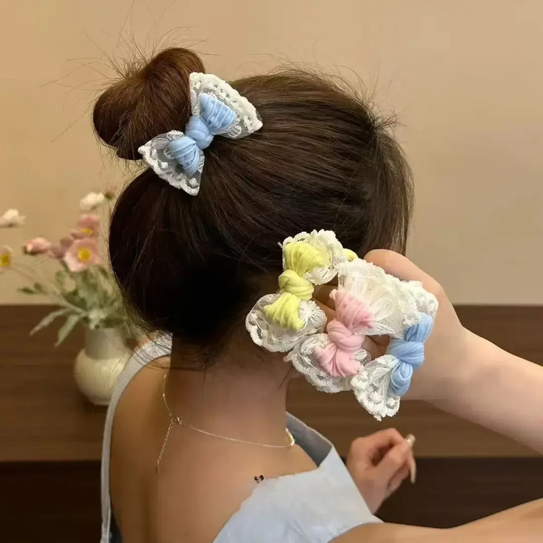 新款超仙蕾丝蝴蝶结高弹力发圈柔软加粗无接缝耐用头绳