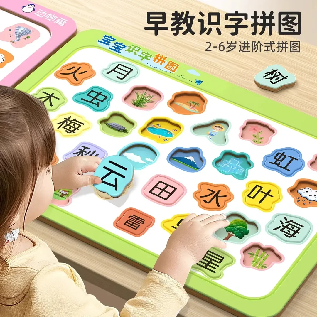 宝宝识字拼图幼儿园2到3-6岁卡片学前专注力早教平图儿童益智玩具