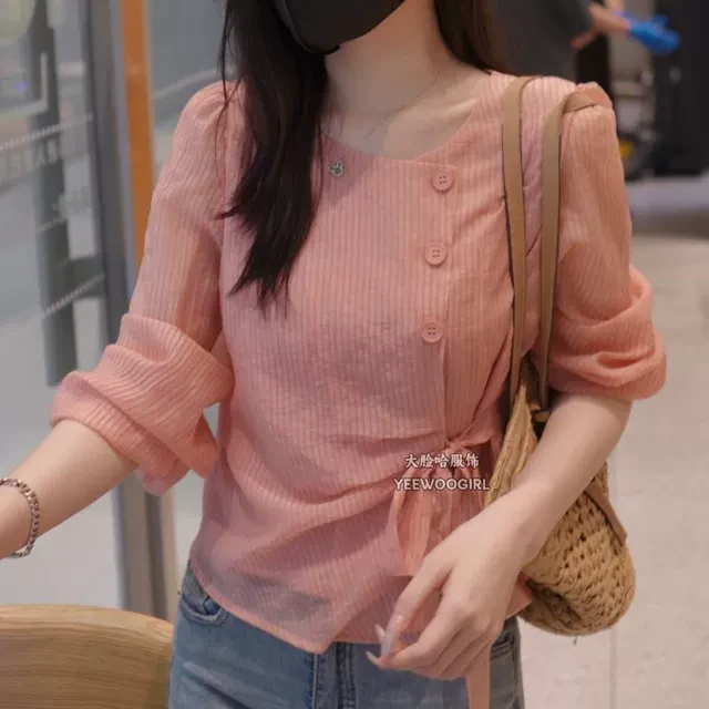 早秋长袖条纹衬衫女2025新款衬衣气质小衫女士初秋穿搭高级感上衣