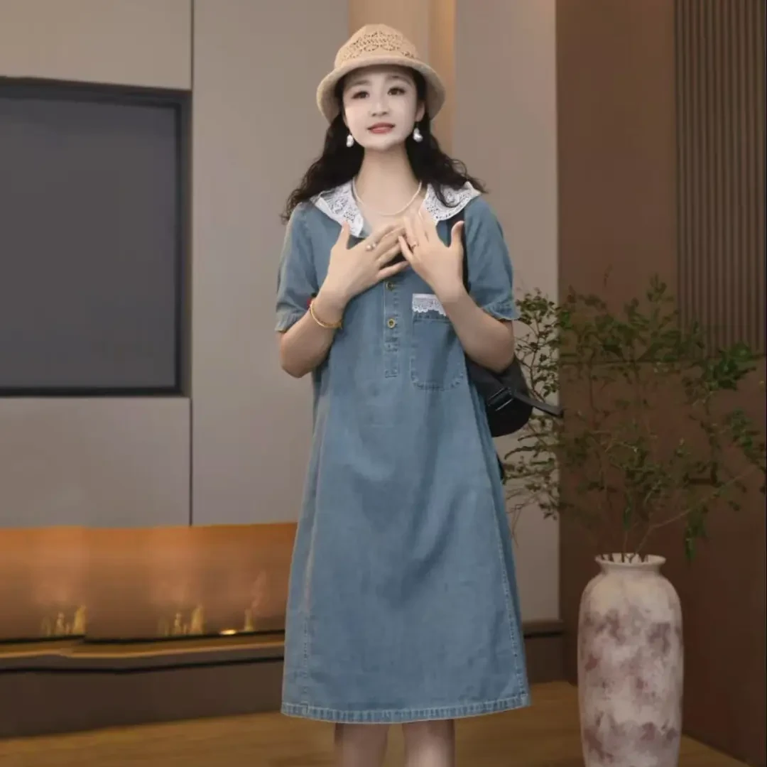 新款夏季连衣裙女2025减龄宽松休闲百搭时尚中长款带帽牛仔裙子女