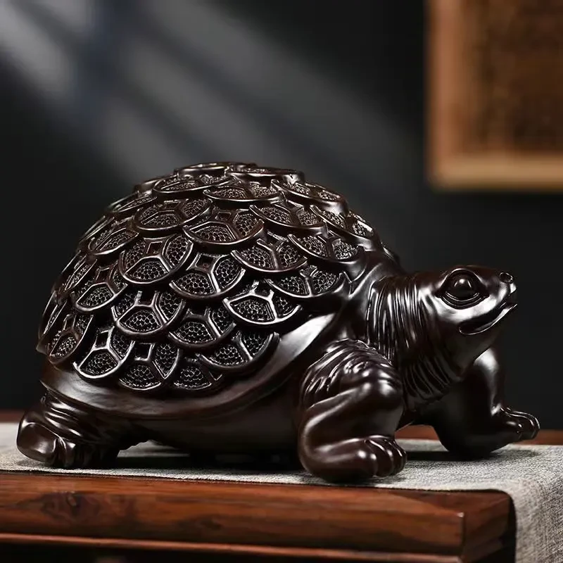 金钱龟摆件黑檀木雕乌龟客厅实木质家用办公室桌面装饰乔迁送礼品