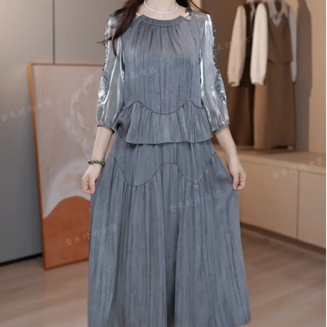 【加肥加大300斤】时尚设计感高档连衣裙女春夏款显瘦宽松圆领裙子