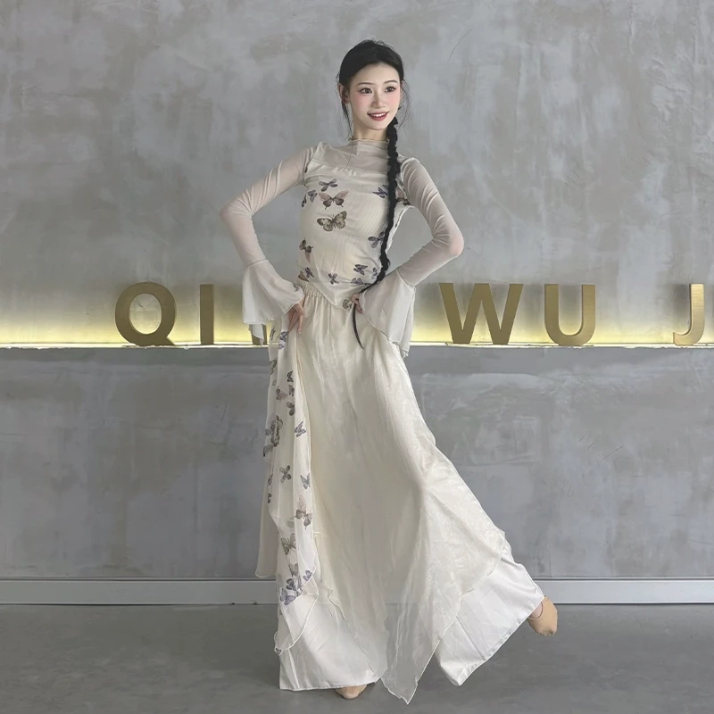 古典舞蹈服女水墨蝴蝶身韵纱衣国风阔腿裤中国舞练功服演出服上衣
