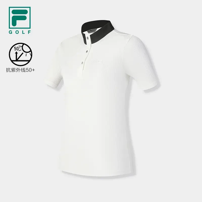【防晒高领T恤】FILA/斐乐女夏季新款时尚优雅针织短袖A11W525119F