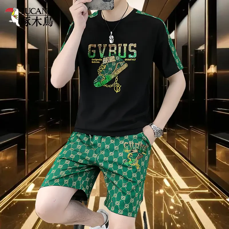 TUCANO/啄木鳥高端轻奢男士休闲短袖短裤套装潮牌宽松印花男士休