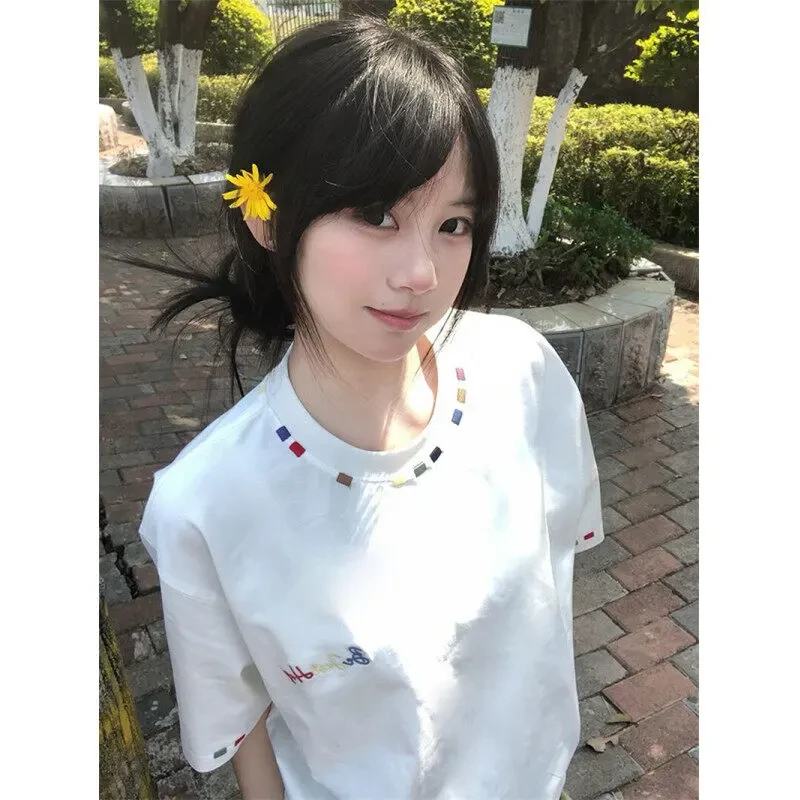 字母刺绣白色短袖T恤男款夏季潮牌cleanfit高级感宽松百搭半截袖