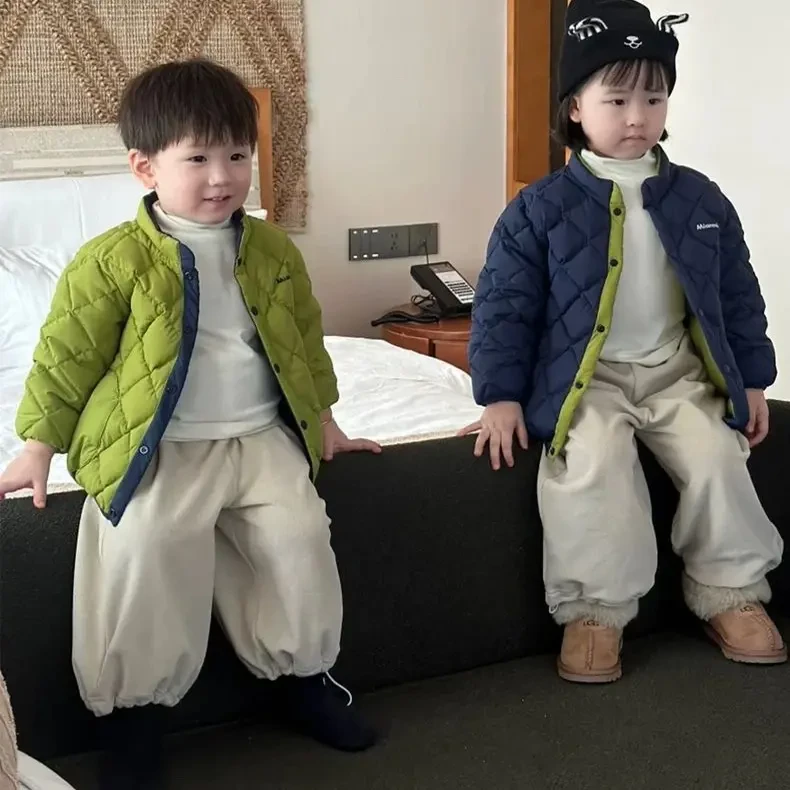 韩国童装男童夹棉棉服冬季韩版时尚两面穿女童冬天轻薄保暖外套潮