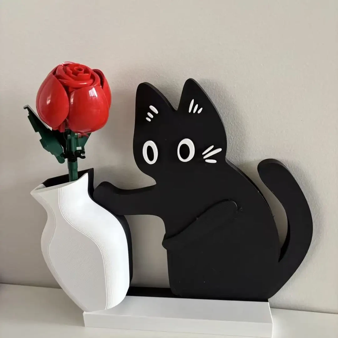 小猫推瓶子磁吸式猫胡子冰箱贴收纳猫咪毛发胡子收集摆件可插花