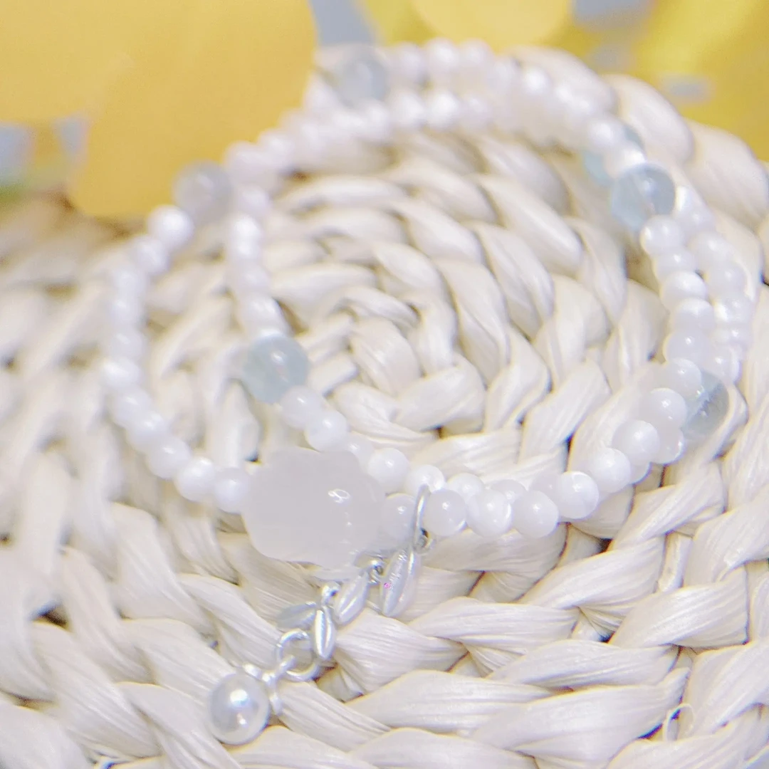 【珠语】海蓝宝珍珠双圈手串小众设计高级感清新温柔少女风