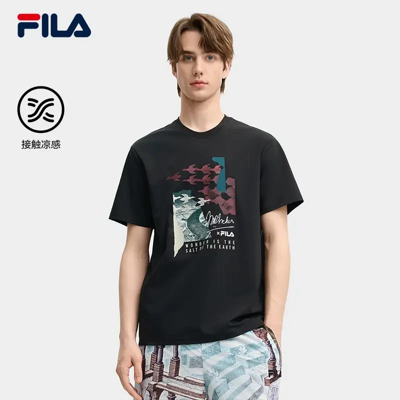 FILA斐乐埃舍尔联名男子圆领时尚休闲舒适凉感刺绣T恤F11M538102F