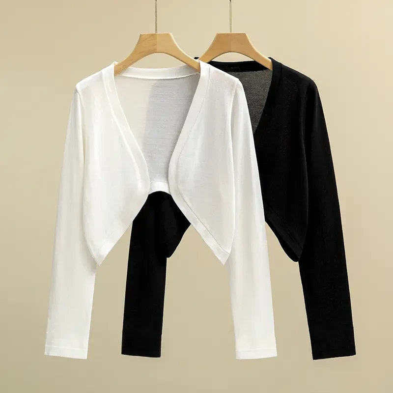 2025春夏冰丝针织开衫女洋气薄款罩衫外搭短款上衣防晒披肩外套