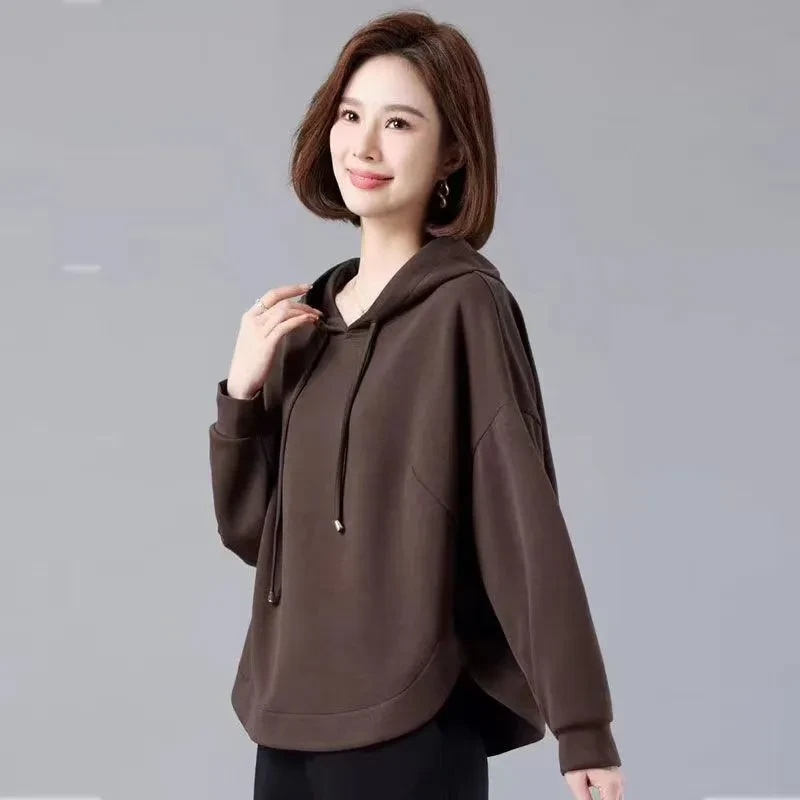 连帽卫衣女士2024新款春秋中年妈妈宽松短款慵懒风薄外套爆款上衣