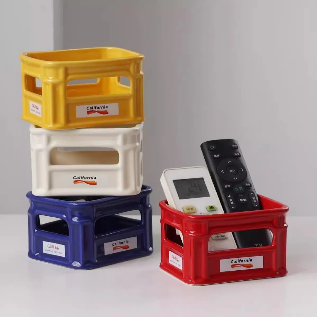 陶瓷遥控器收纳盒高颜值工业风客厅创意桌面发圈杂物化妆刷桶笔筒