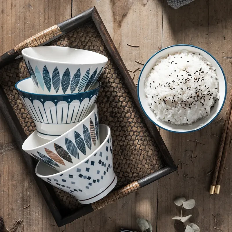 釉下彩陶瓷米饭碗5英寸斗笠碗餐具2025新款家用碗防烫沙拉碗LQ