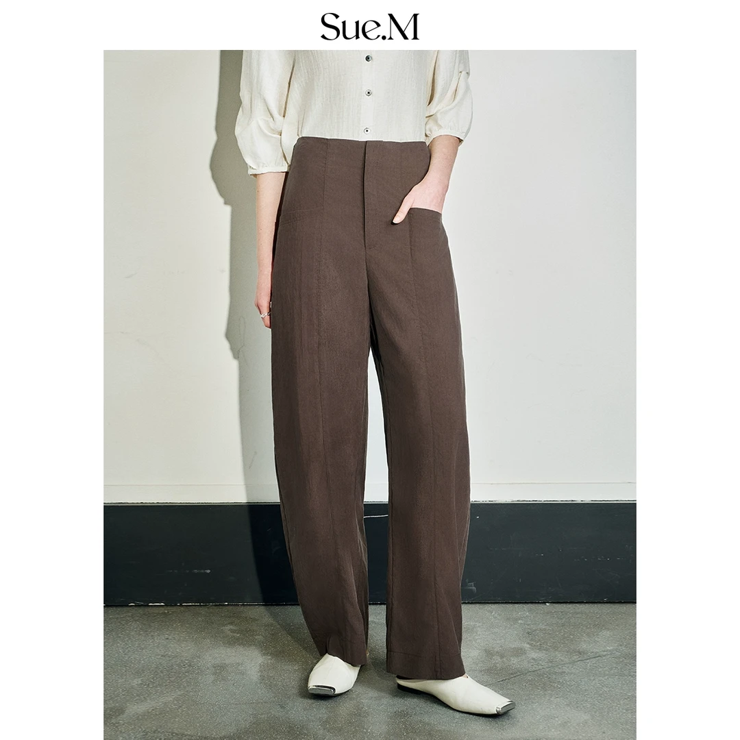 Sue.m老钱风镰刀裤女士JU好穿慵懒松弛感ROW风直筒宽松休闲裤子