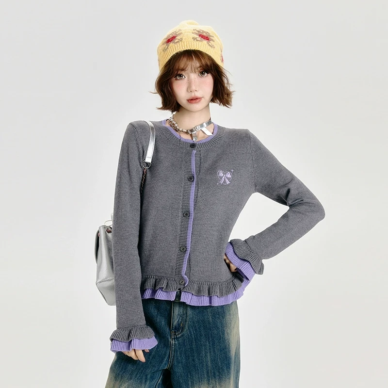 Girlyhalo灰色拼接针织衫