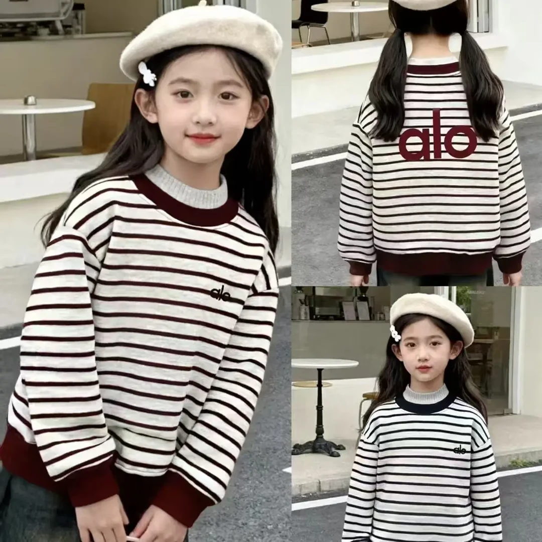 秋冬条纹卫衣女童中大童休闲保暖卫衣