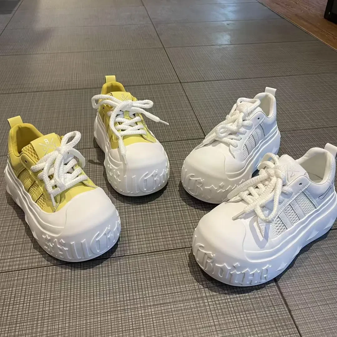 欧货超轻厚底增高休闲鞋女大头百搭时尚面包鞋系带运动单鞋潮ins