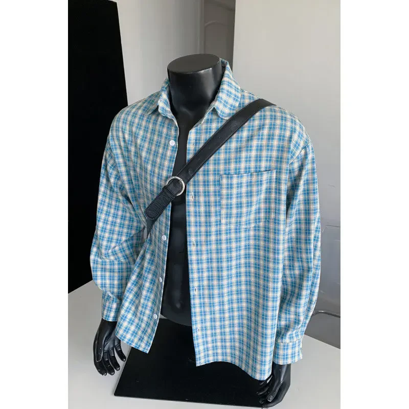 早秋格子衬衫长袖男上衣外套ins潮牌高级感情侣复古百搭休闲衬衣