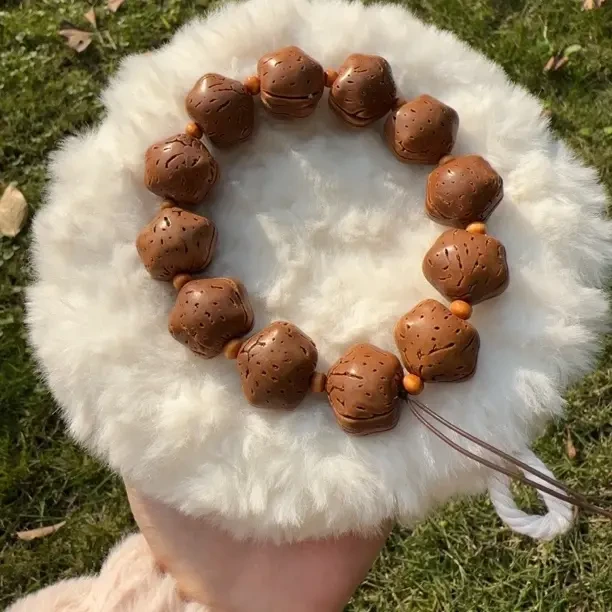 非金属木质手链 天然桃核雕刻桃心手串可盘玩文玩饰品